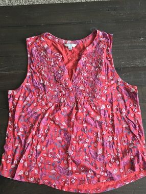Lucky Brand Red and Purple Floral Scoop Neck Tank